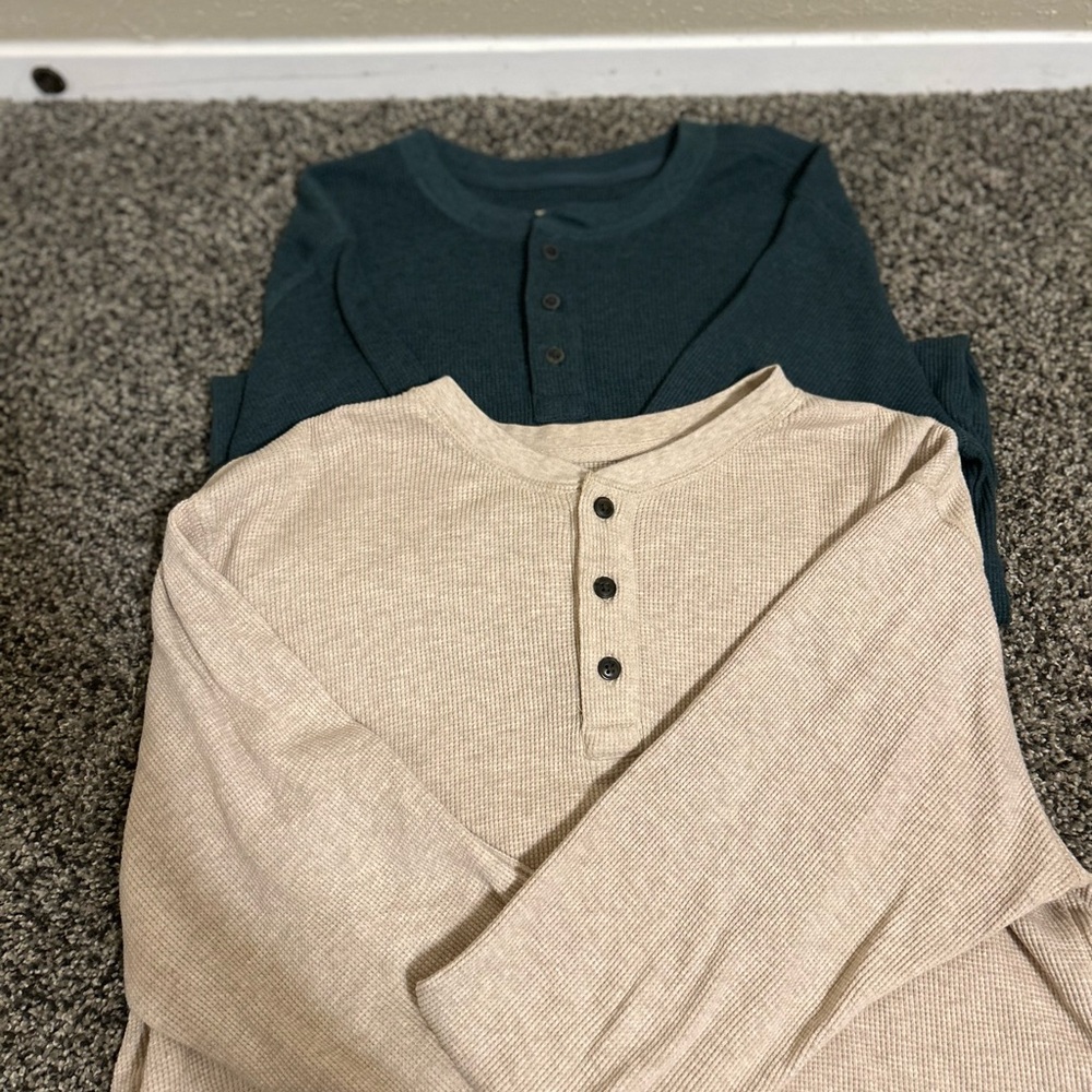 St. John's Bay Long Sleeve Henley Shirts - Cream and Teal
